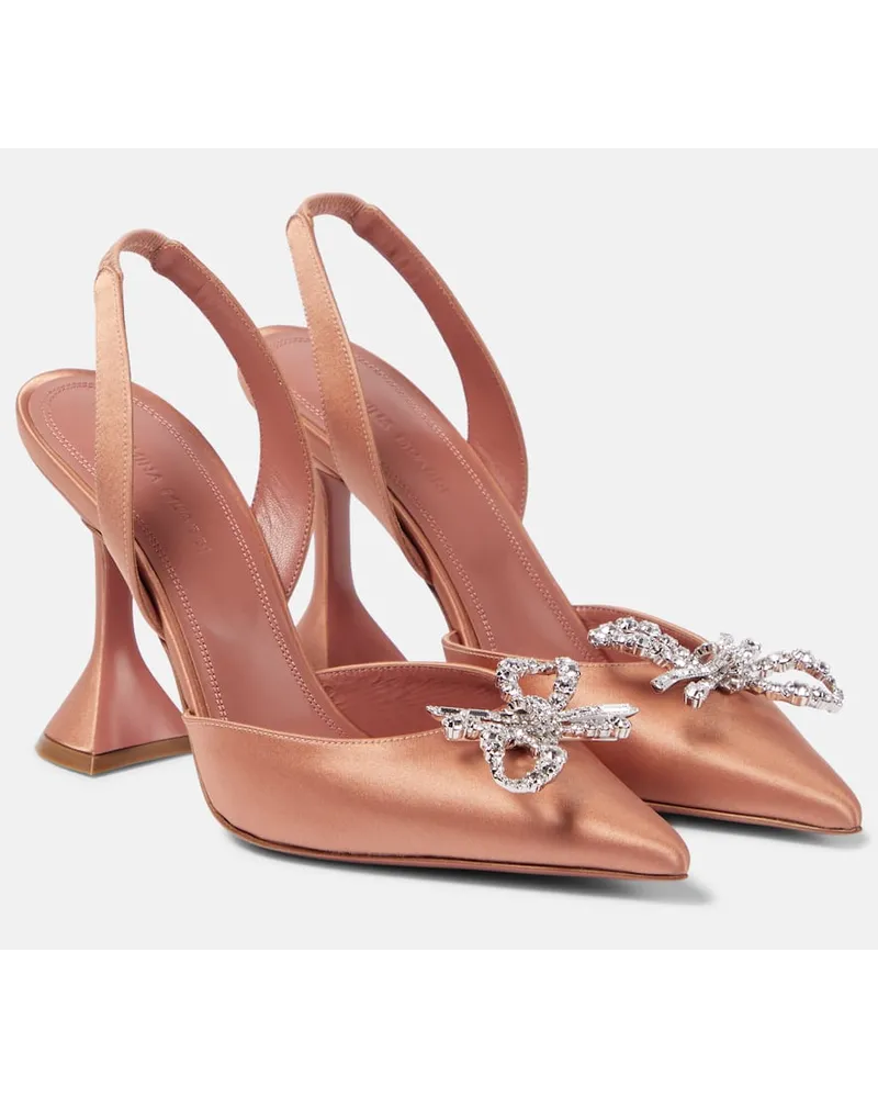 Amina Muaddi Pumps slingback Rosie in raso con cristalli Beige