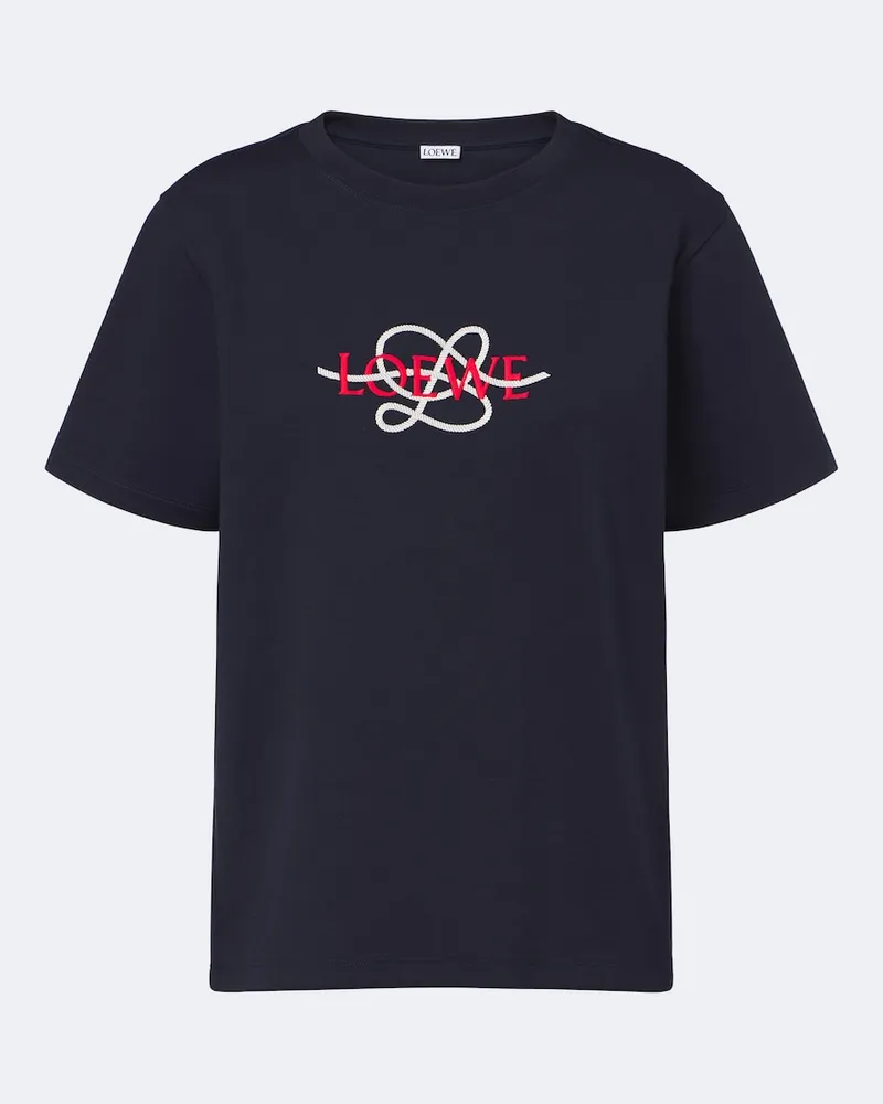 Loewe T-shirt in jersey di misto cotone con logo Blu