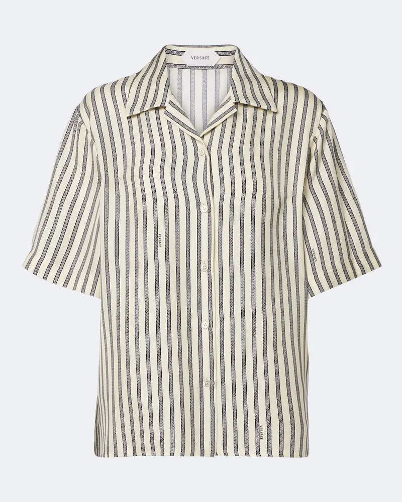 Versace Camicia bowling Meandros in twill di seta Bianco
