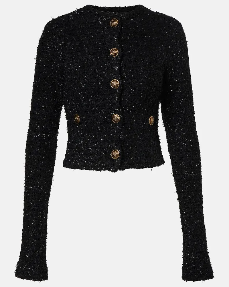 Balenciaga Cardigan cropped in tweed di misto cotone Nero
