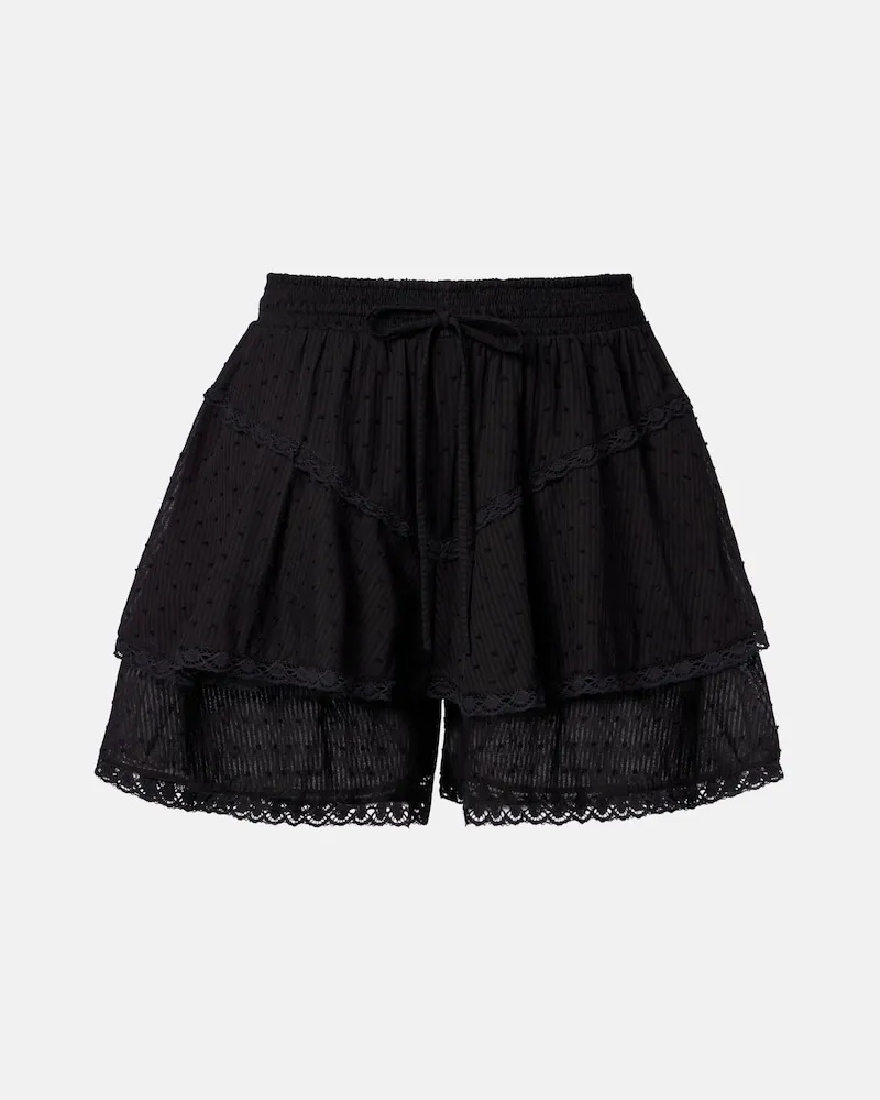 Poupette St Barth Shorts Thia in cotone con crochet Nero