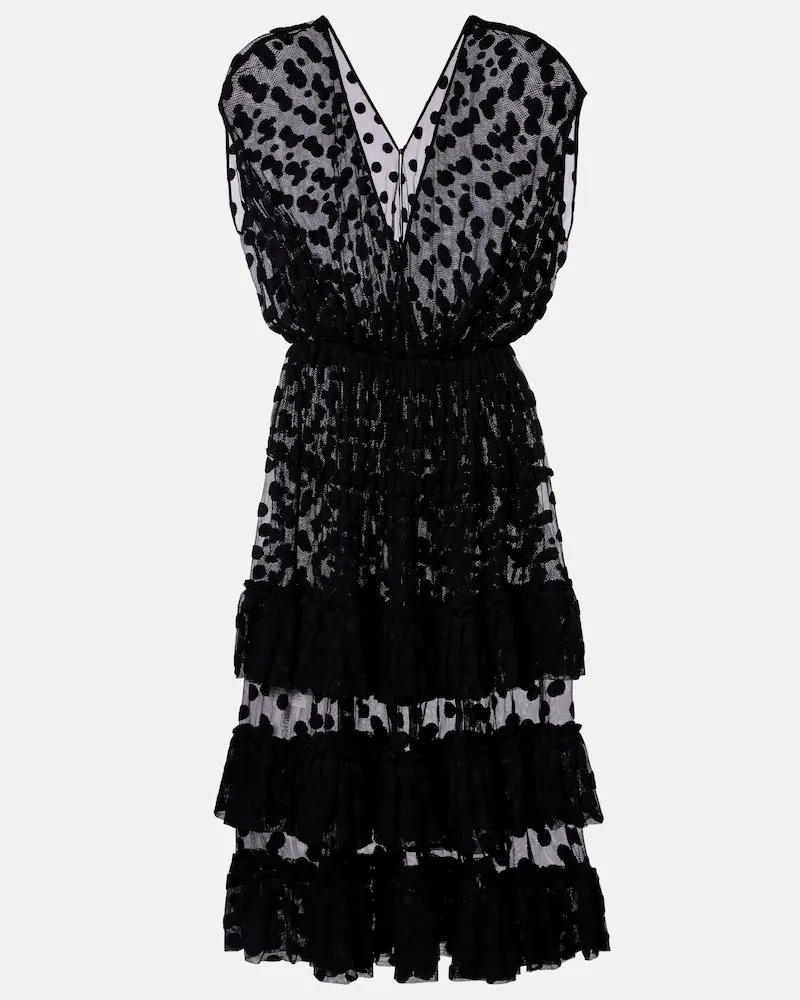 Dries van Noten Abito midi in misto cotone a pois Nero