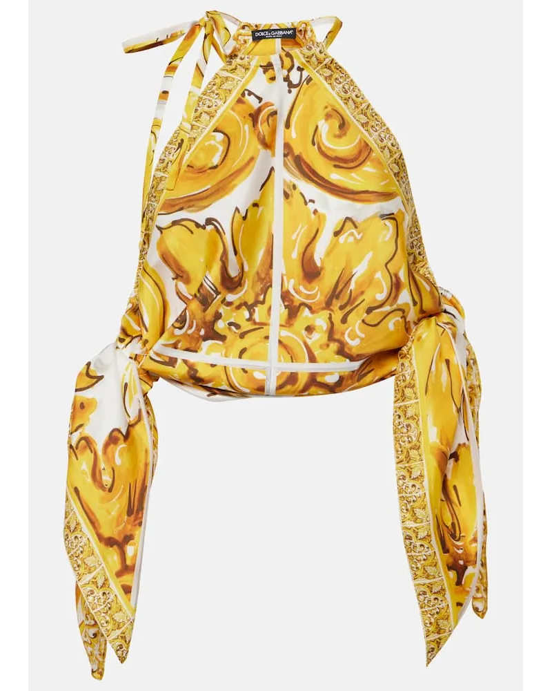 Dolce & Gabbana Top Majolica in raso di seta Giallo