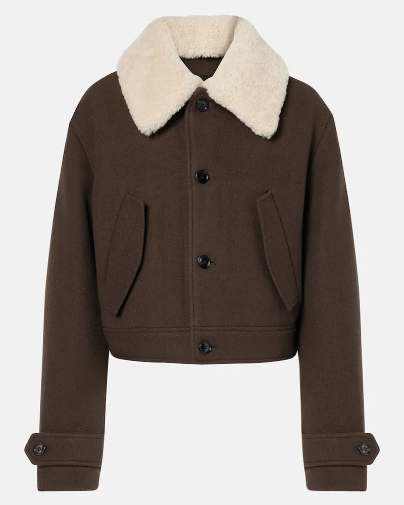 AMI Paris Giacca in lana vergine con shearling Marrone