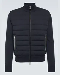 Moncler Cardigan in cotone con imbottitura e pelle Blu