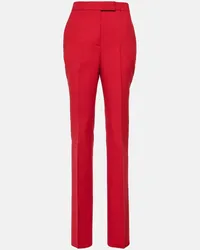 Ferragamo Pantaloni regular in lana vergine a vita alta Rosso