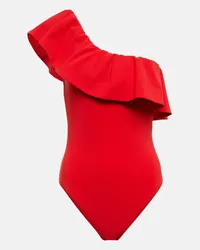 Karla Colletto Costume intero monospalla con volant Rosso