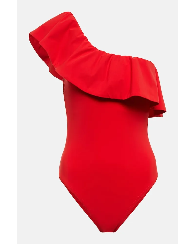 Karla Colletto Costume intero monospalla con volant Rosso