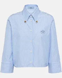 Prada Camicia cropped in misto cotone a righe Blu