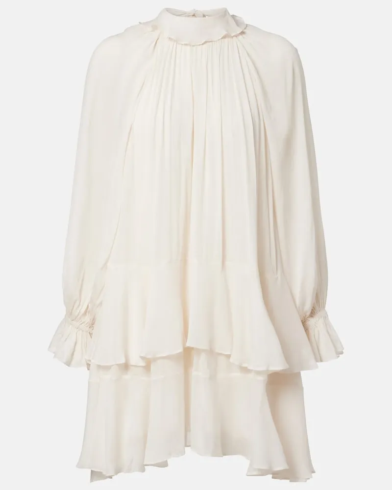 Poupette St Barth Abito corto Dina in chiffon con volant Bianco