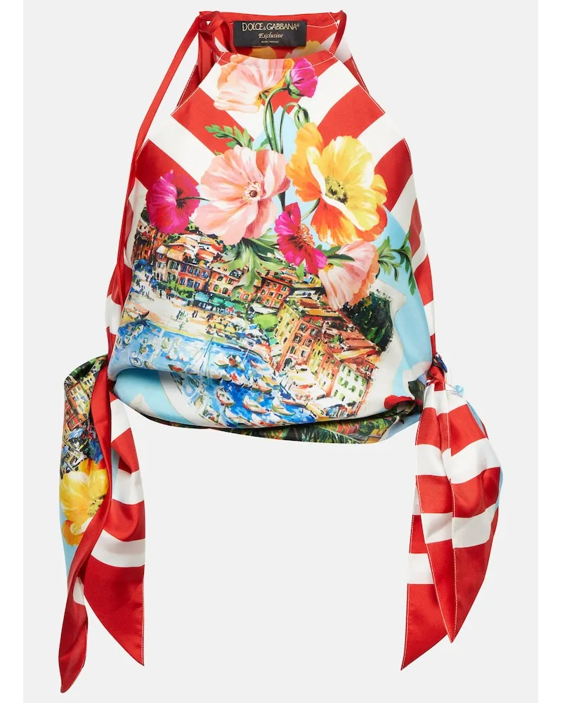 Dolce & Gabbana Top cropped Portofino in seta con stampa Multicolore