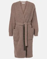 Max Mara Cardigan Emblema in misto lana a coste Marrone