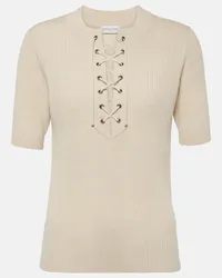 Dries van Noten Top in maglia di misto lana a coste Bianco