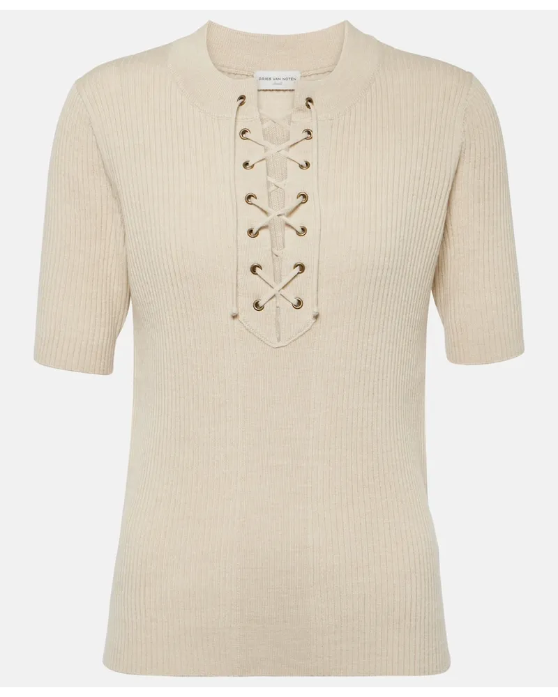 Dries van Noten Top in maglia di misto lana a coste Bianco