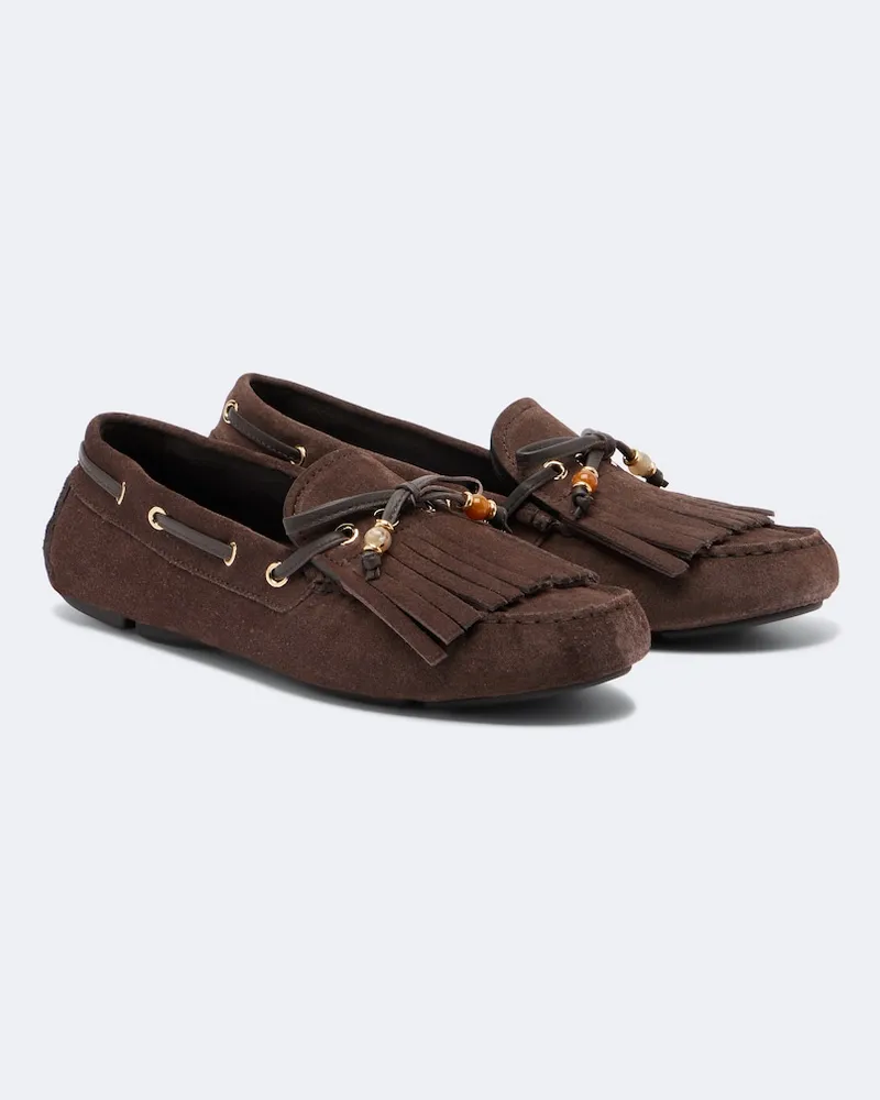 Jimmy Choo Mocassini Manon in suede con frange Marrone
