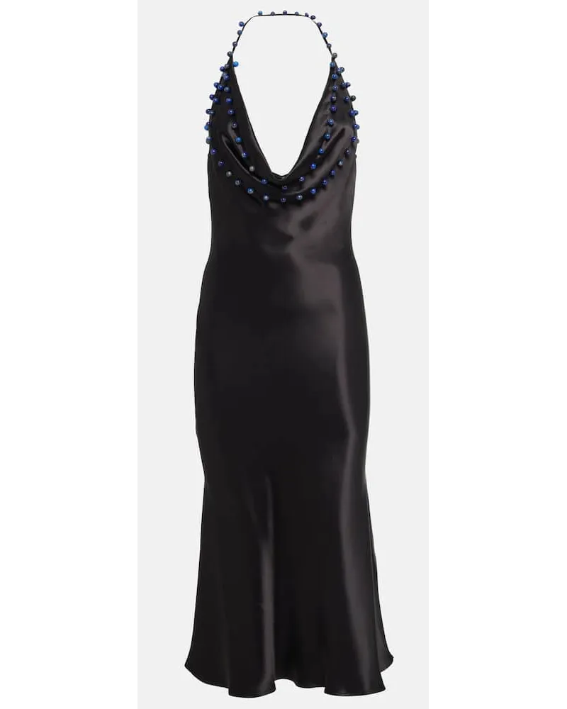Bottega Veneta Abito midi in raso con perline Nero
