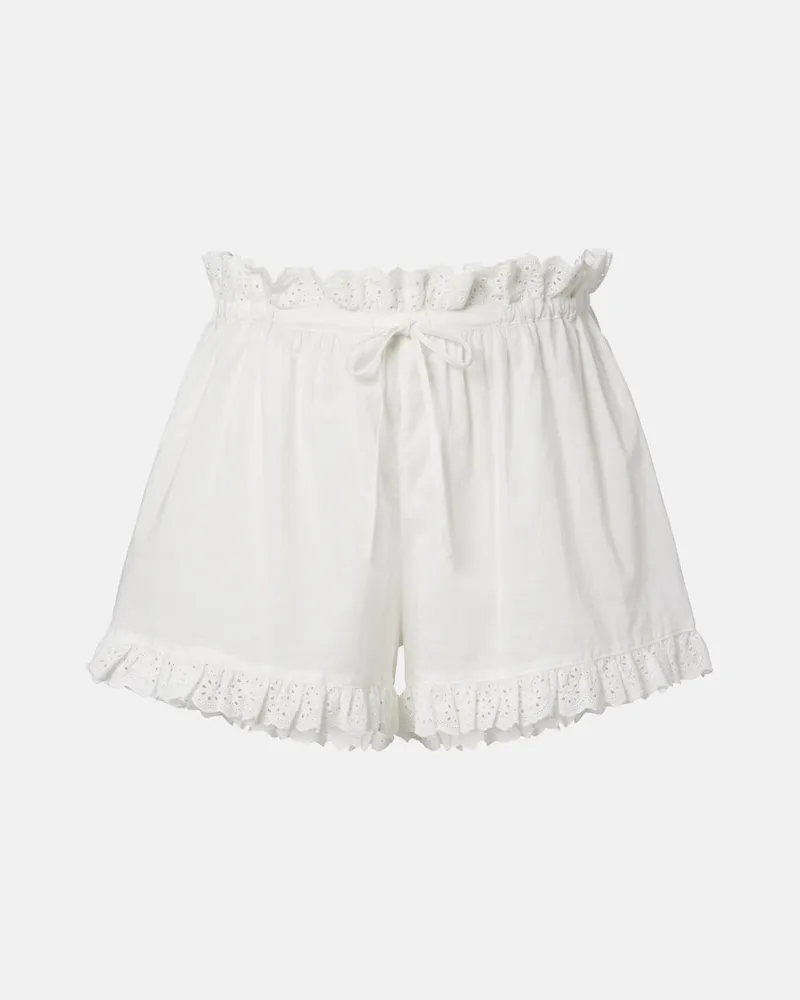 Poupette St Barth Shorts Cory in cotone con ricamo Bianco