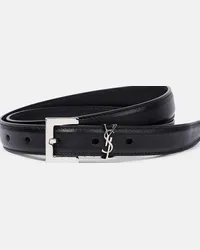 Saint Laurent Cintura Cassandre 20 in pelle Nero