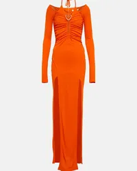 Dion Lee Abito lungo Mobius Slit in jersey Arancione