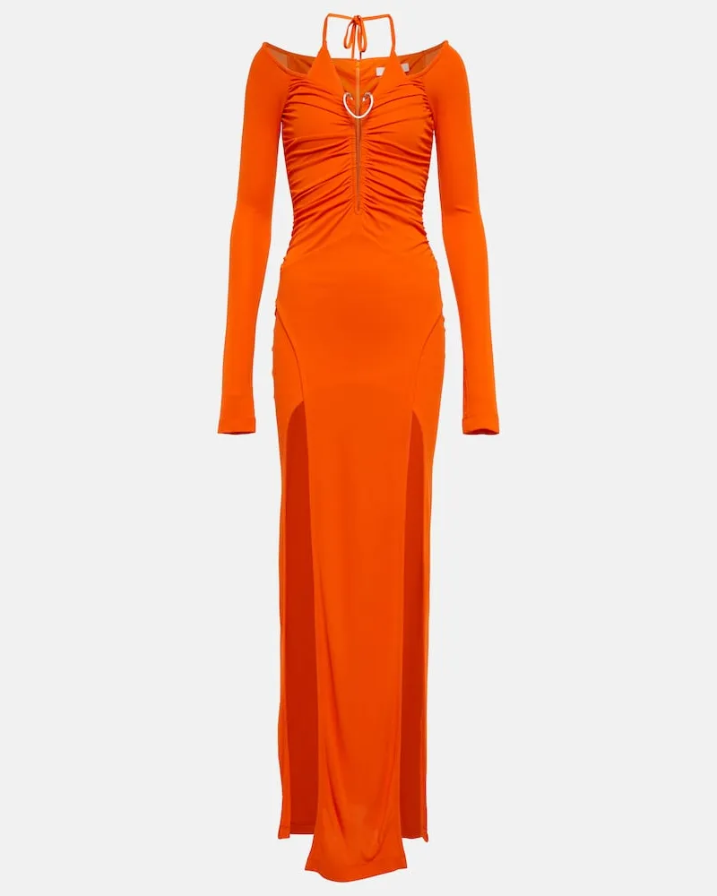 Dion Lee Abito lungo Mobius Slit in jersey Arancione