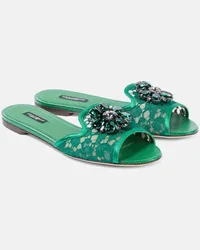 Dolce & Gabbana Sandali Bianca in pizzo con cristalli Verde