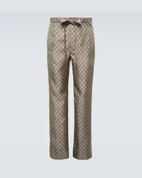 Gucci Pantaloni regular in seta GG Beige