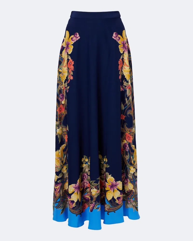 Etro Gonna lunga in seta con stampa floreale Blu