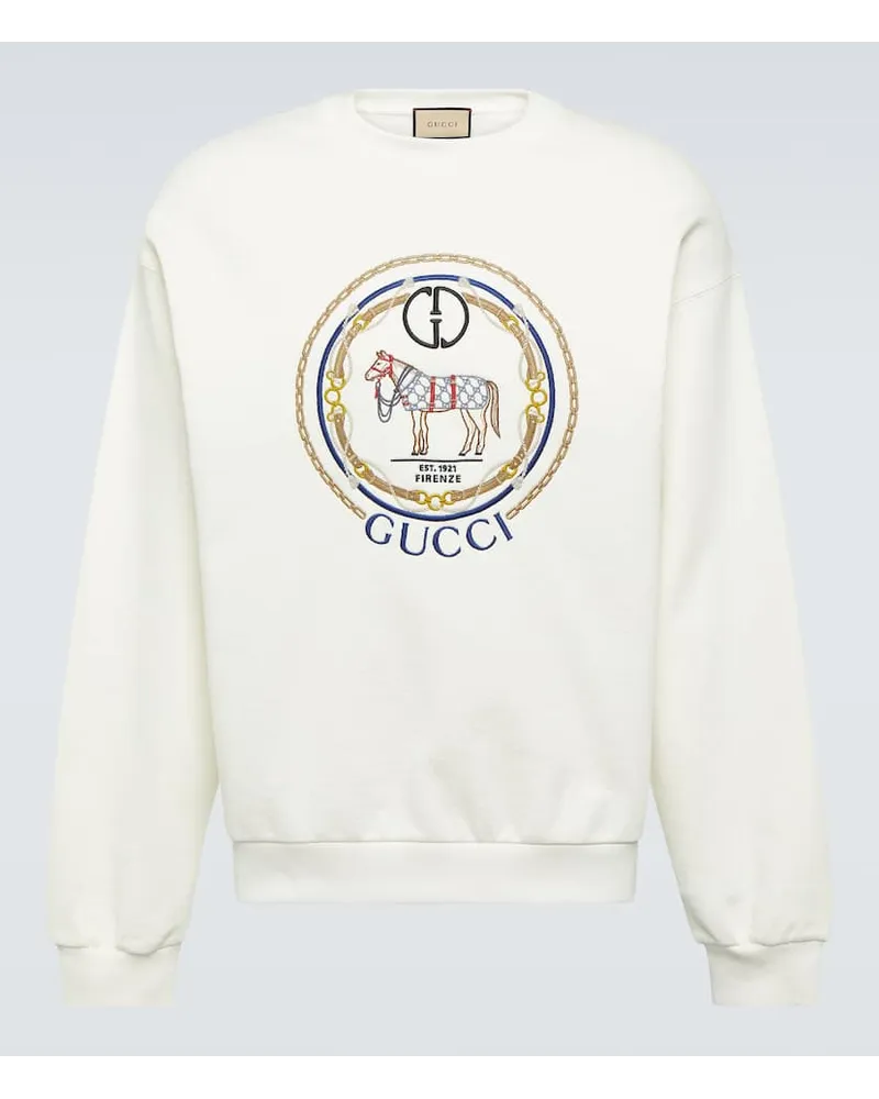 Gucci Felpa in jersey di cotone GG con ricamo Bianco