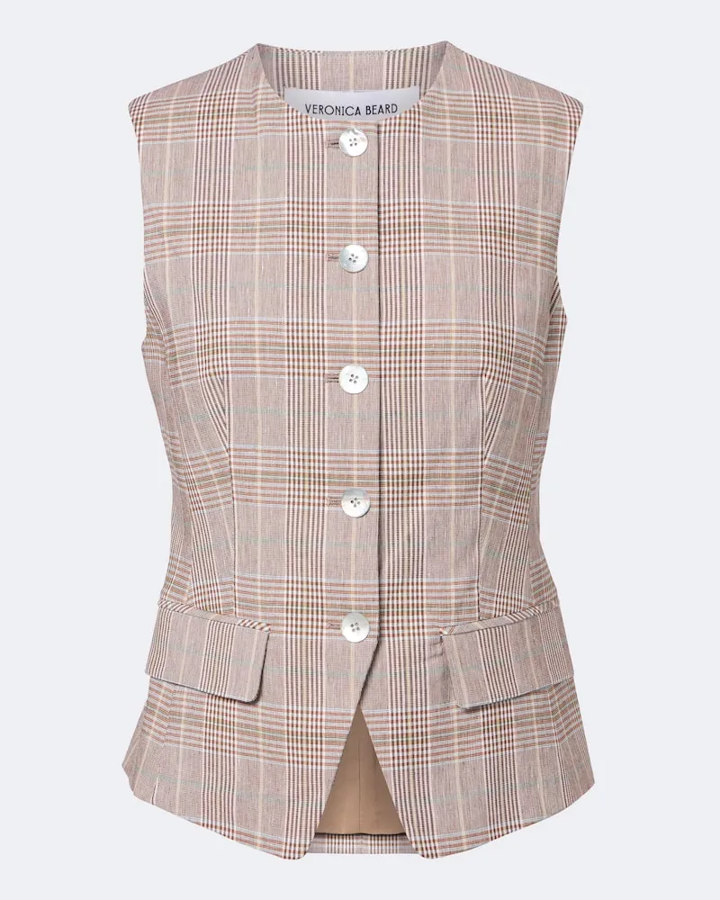 Veronica Beard Gilet Lois in misto cotone e lino a quadri Marrone