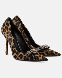 Versace Pumps La Medusa in cavallino animalier Marrone