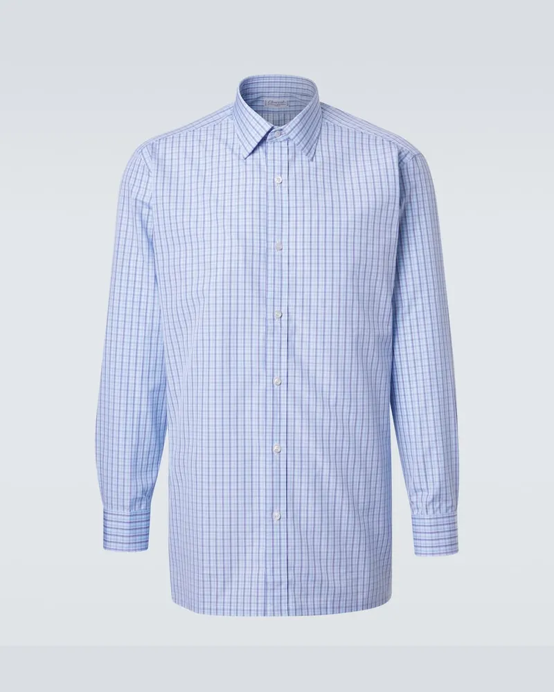 Charvet Camicia in popeline di cotone a quadri Blu