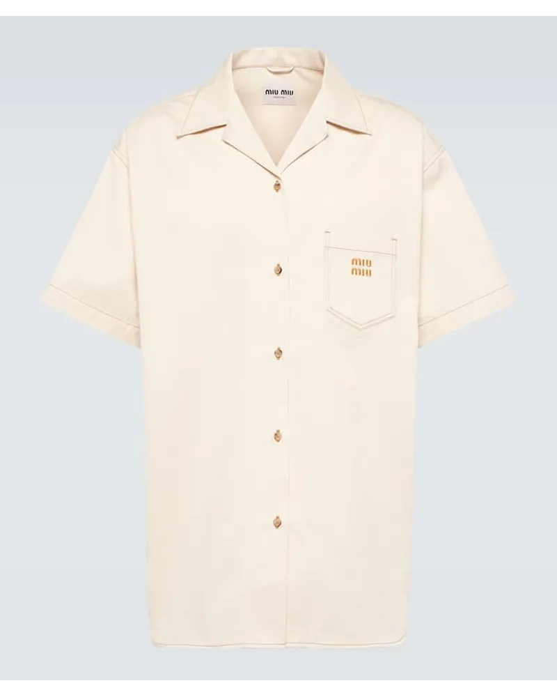 Miu Miu Camicia di jeans con logo Beige