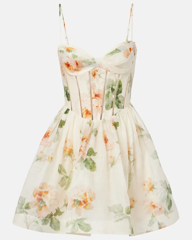 Zimmermann Abito bustier Carousel in seta e lino Bianco