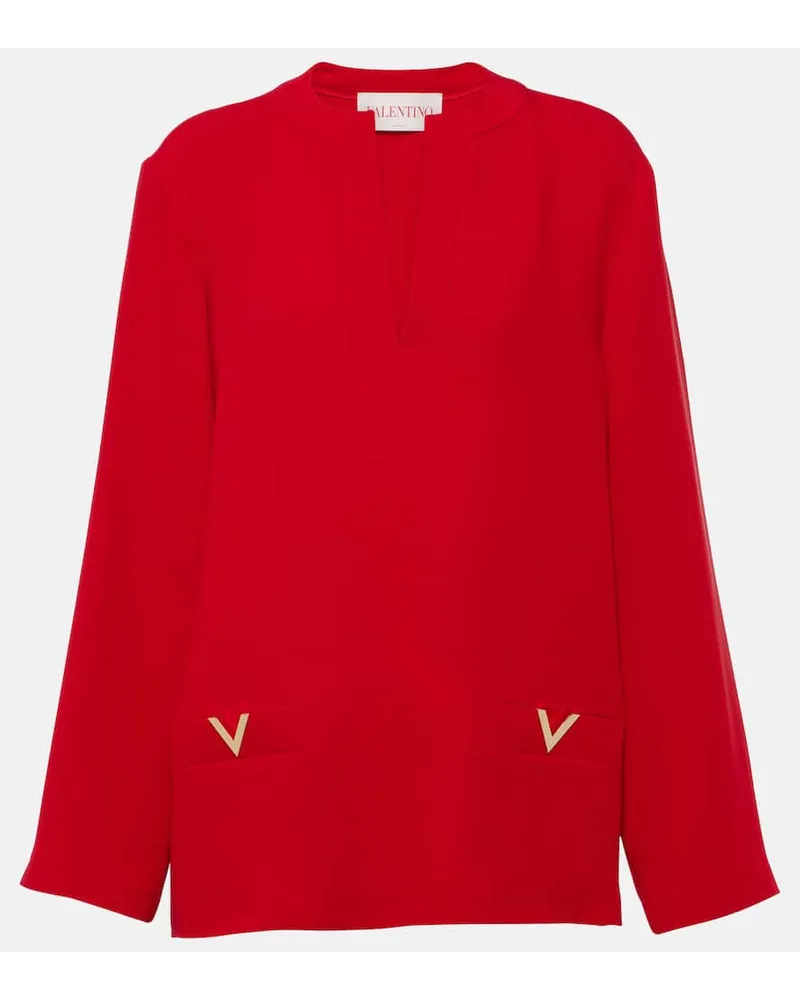 Valentino Garavani Blusa VGold in Cady Couture di seta Rosso