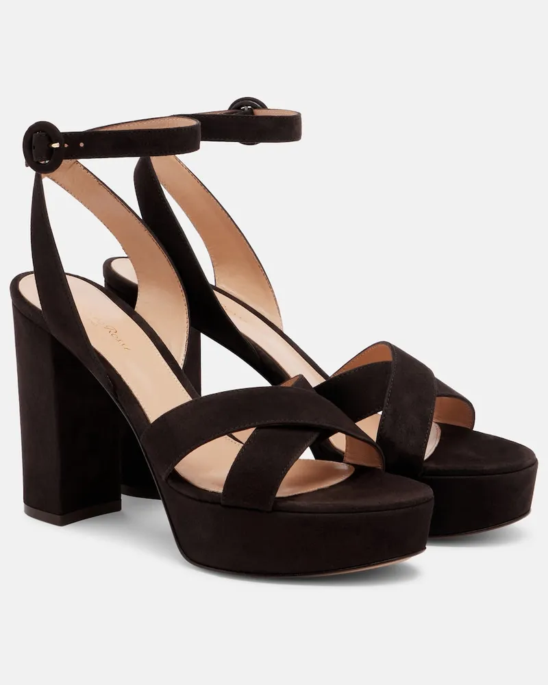 Gianvito Rossi Sandali Sabrina in camoscio con plateau Marrone