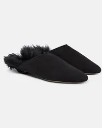 KHAITE Mules Otto in suede con shearling Nero