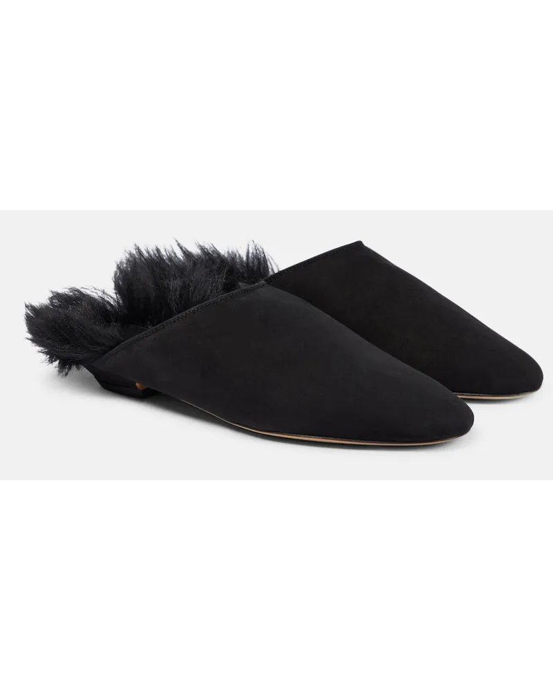 KHAITE Mules Otto in suede con shearling Nero
