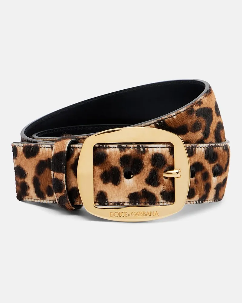 Dolce & Gabbana Cintura in cavallino con stampa leopardata Marrone