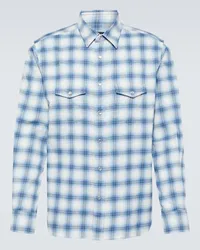 Tom Ford Camicia in misto cotone a quadri Blu