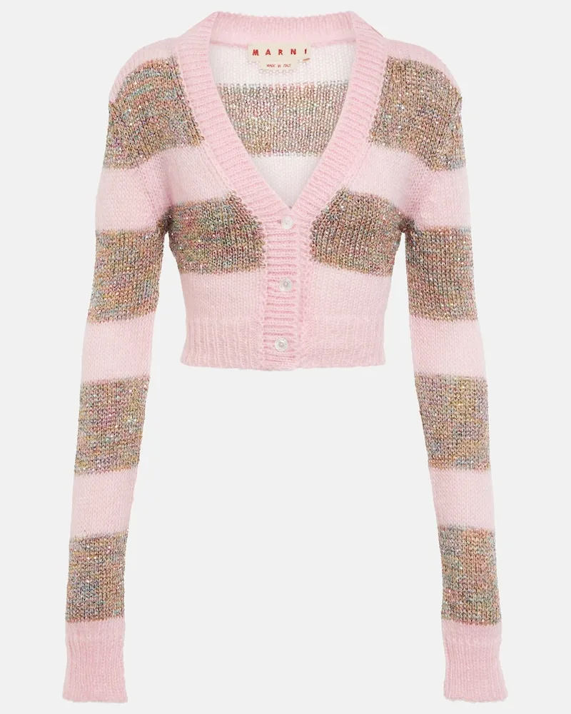 Marni Cardigan cropped a righe con paillettes Rosa