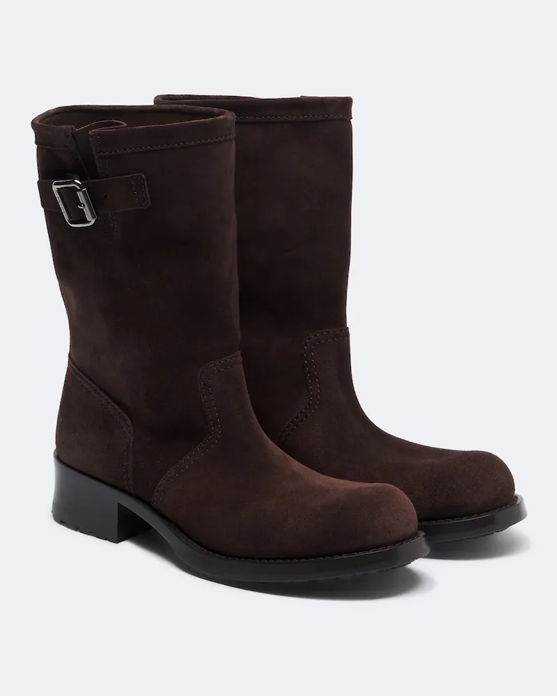 Prada Stivali biker Shard in suede Marrone