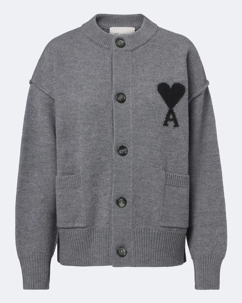 AMI Paris Cardigan Ami de Coeur in lana Grigio