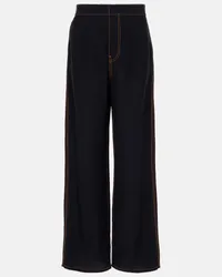 Alaïa Alaïa Pantaloni a gamba larga in georgette a vita alta Blu