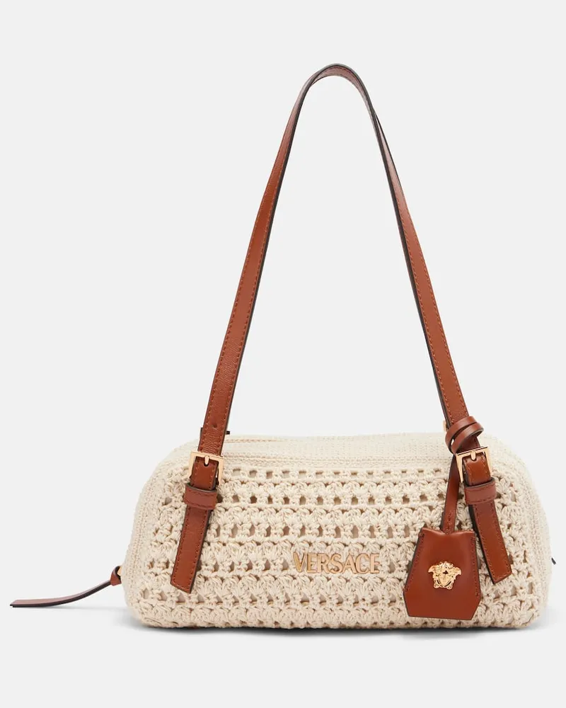 Versace Borsa a spalla Versace Tag Small in crochet Beige