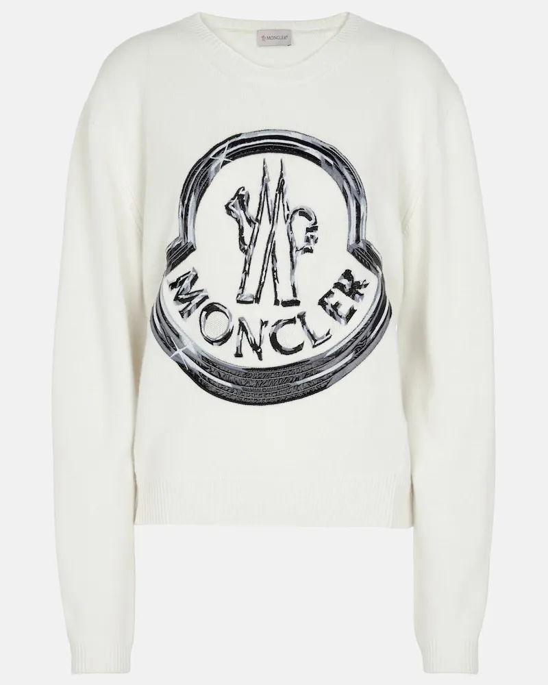 Moncler Pullover in lana e cashmere con logo Bianco