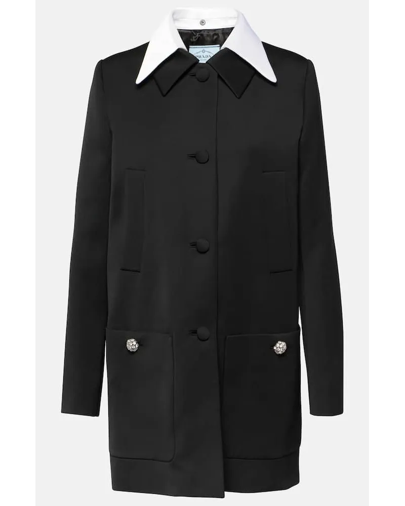 Prada Cappotto in lana vergine e raso di seta Nero