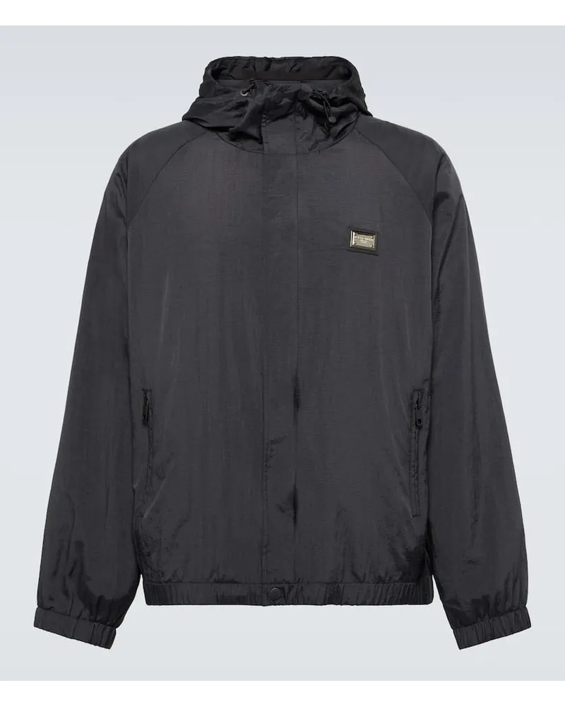 Dolce & Gabbana Giacca in tessuto tecnico con cappuccio Nero