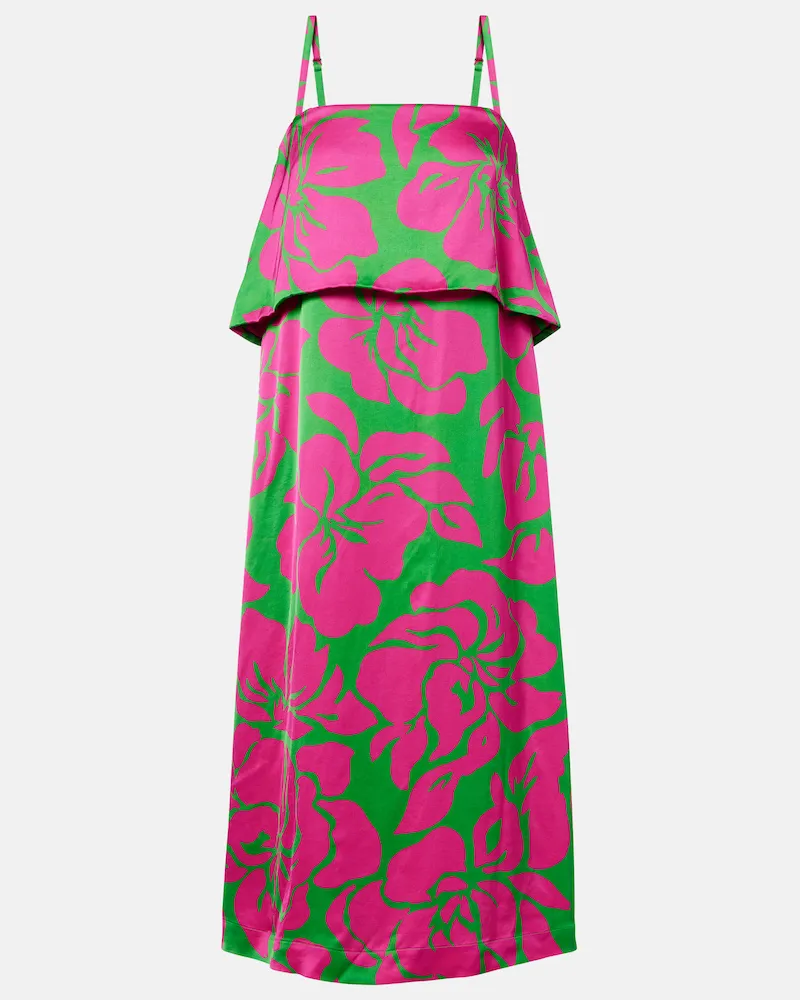 Dries van Noten Abito midi in raso con stampa floreale Multicolore