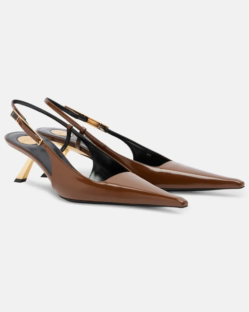 Saint Laurent Mules Babylone Cassandre in pelle con plateau Marrone