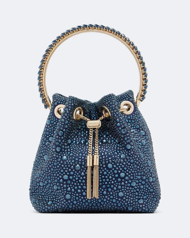 Jimmy Choo Secchiello Bon Bon in raso con cristalli Blu